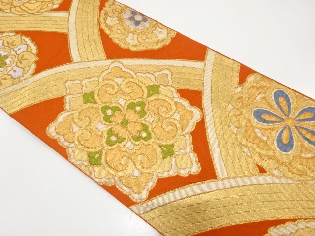 JAPANESE KIMONO / ANTIQUE FUKURO OBI / SILK / WOVEN FLORAL CREST